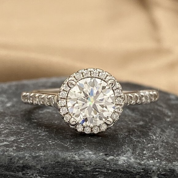 NEW Certified 1ct. t.w. Moissanite Round Halo Ring - Picture 1 of 7